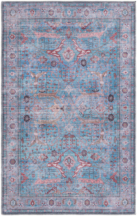 Washable Blue 4' 1 x 6' 1 Maahru Rectangle Area Rug Easy to Clean Stain Resistant & Durable Polyester Chenille Carpet for Living, Dining, Bedrooms, Kitchen for Sale at Rug Engine