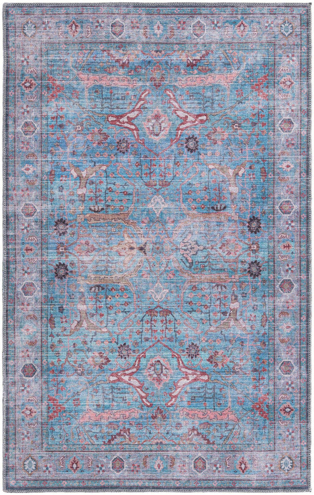 Washable Blue 4' 1 x 6' 1 Maahru Rectangle Area Rug Easy to Clean Stain Resistant & Durable Polyester Chenille Carpet for Living, Dining, Bedrooms, Kitchen for Sale at Rug Engine