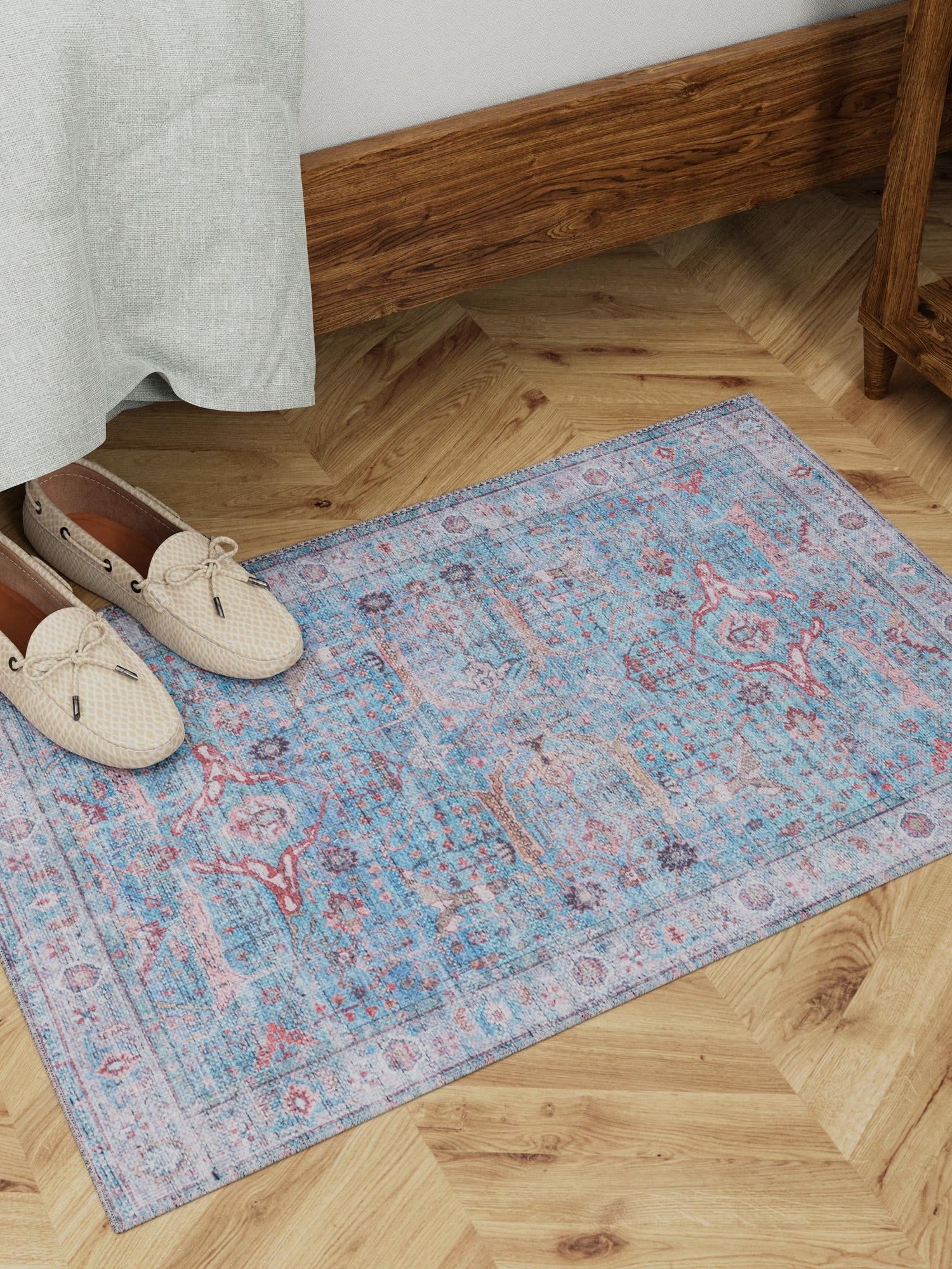 Washable Blue 5' 3 x 8' Maahru Rectangle Area Rug Easy to Clean Stain Resistant & Durable Polyester Chenille Carpet for Living, Dining, Bedrooms, Kitchen for Sale at Rug Engine