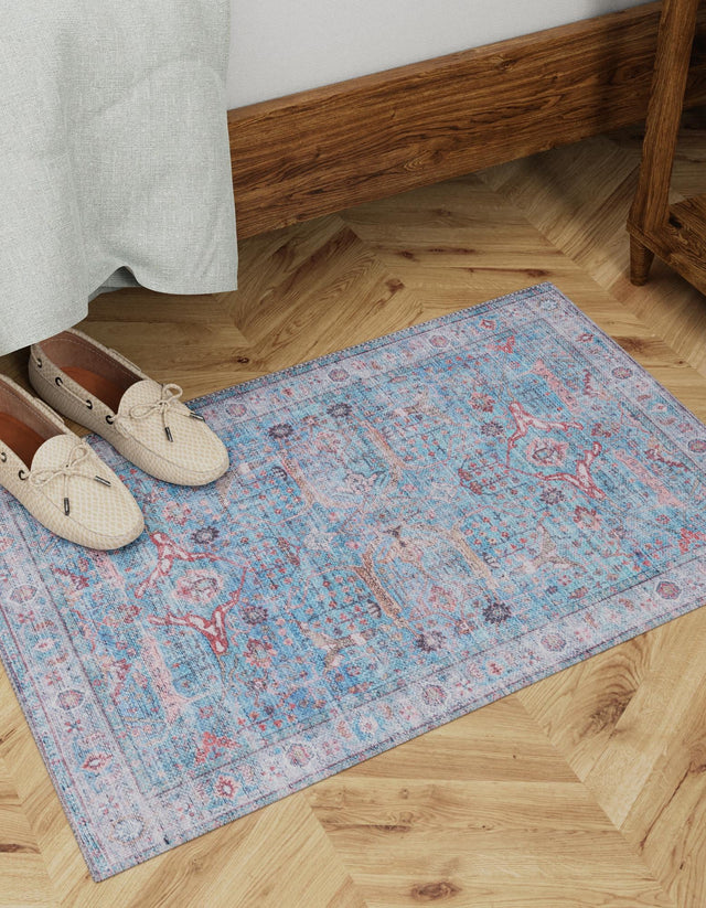 Washable Blue 7' 3 x 10' Maahru Rectangle Area Rug Easy to Clean Stain Resistant & Durable Polyester Chenille Carpet for Living, Dining, Bedrooms, Kitchen for Sale at Rug Engine