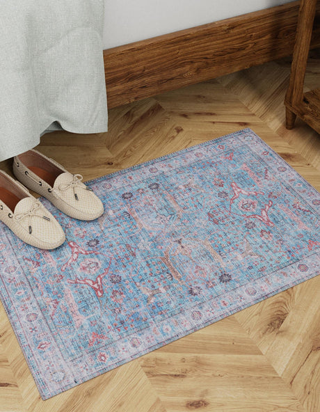 Washable Blue 10' 6 x 13' 1 Maahru Rectangle Area Rug Easy to Clean Stain Resistant & Durable Polyester Chenille Carpet for Living, Dining, Bedrooms, Kitchen for Sale at Rug Engine