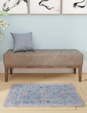 Washable Blue 7' 3 x 10' Maahru Rectangle Area Rug Easy to Clean Stain Resistant & Durable Polyester Chenille Carpet for Living, Dining, Bedrooms, Kitchen for Sale at Rug Engine