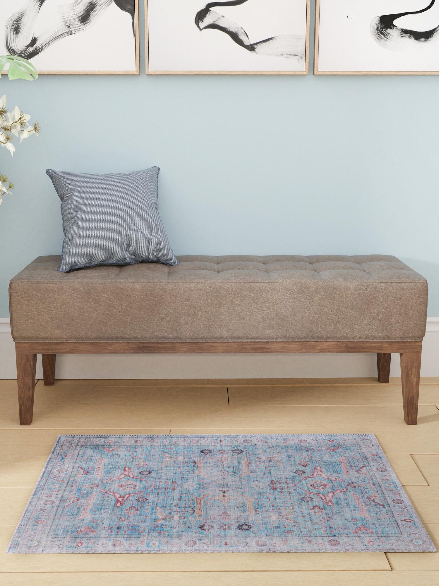 Washable Blue 7' 10 x 10' Maahru Rectangle Area Rug Easy to Clean Stain Resistant & Durable Polyester Chenille Carpet for Living, Dining, Bedrooms, Kitchen for Sale at Rug Engine