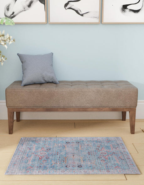 Washable Blue 7' 10 x 10' Maahru Rectangle Area Rug Easy to Clean Stain Resistant & Durable Polyester Chenille Carpet for Living, Dining, Bedrooms, Kitchen for Sale at Rug Engine