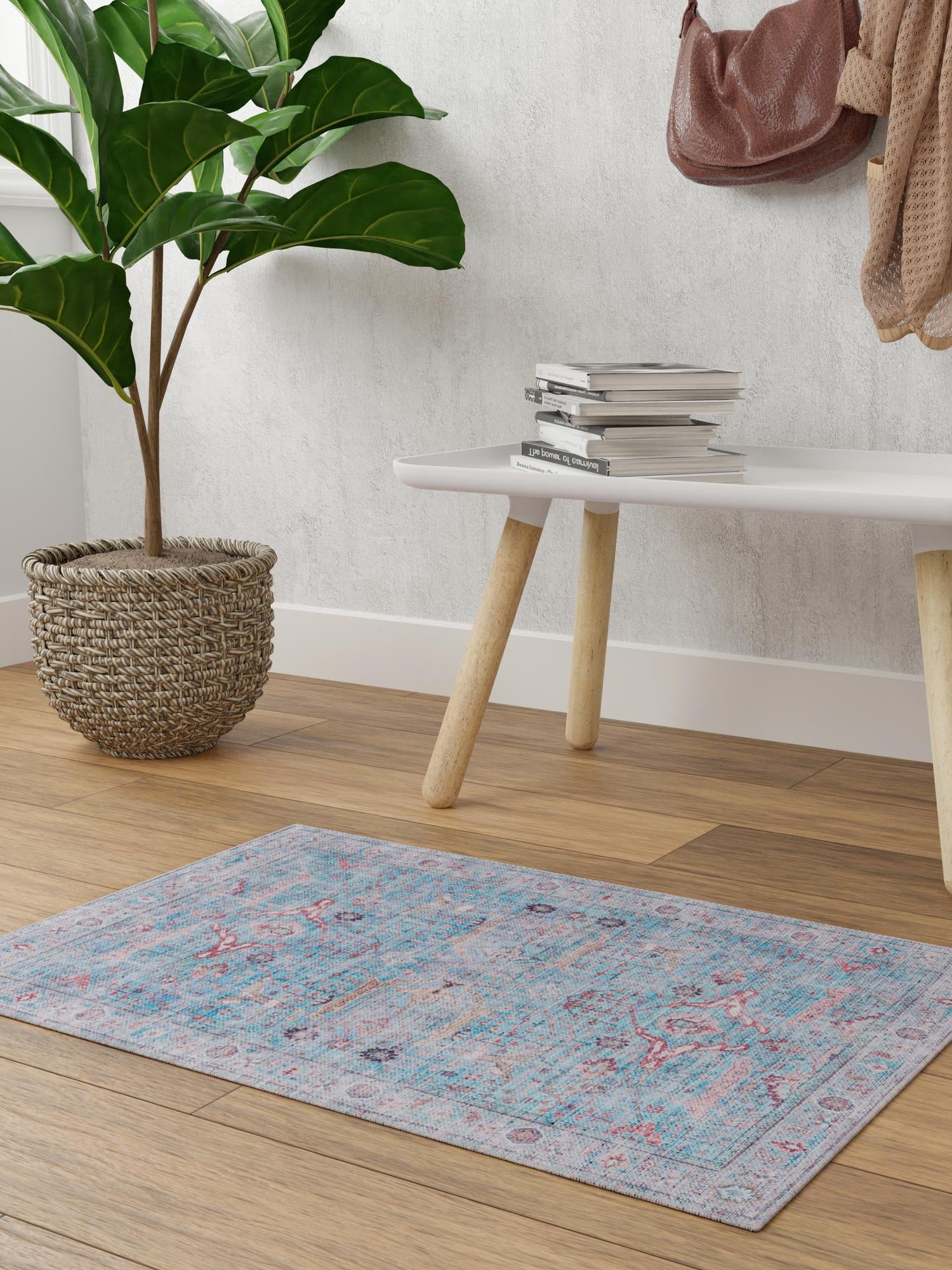 Washable Blue 10' 6 x 13' 1 Maahru Rectangle Area Rug Easy to Clean Stain Resistant & Durable Polyester Chenille Carpet for Living, Dining, Bedrooms, Kitchen for Sale at Rug Engine