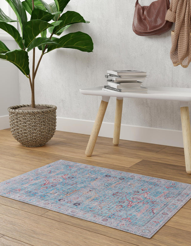 Washable Blue 10' 6 x 13' 1 Maahru Rectangle Area Rug Easy to Clean Stain Resistant & Durable Polyester Chenille Carpet for Living, Dining, Bedrooms, Kitchen for Sale at Rug Engine
