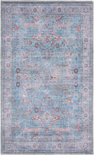 Washable Blue 2' x 3' 1 Maahru Rectangle Area Rug Easy to Clean Stain Resistant & Durable Polyester Chenille Carpet for Living, Dining, Bedrooms, Kitchen for Sale at Rug Engine