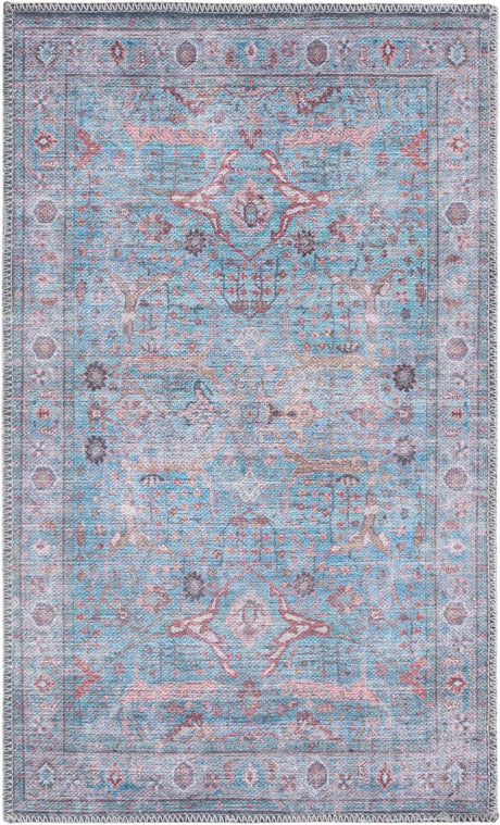 Washable Blue 2' x 3' 1 Maahru Rectangle Area Rug Easy to Clean Stain Resistant & Durable Polyester Chenille Carpet for Living, Dining, Bedrooms, Kitchen for Sale at Rug Engine