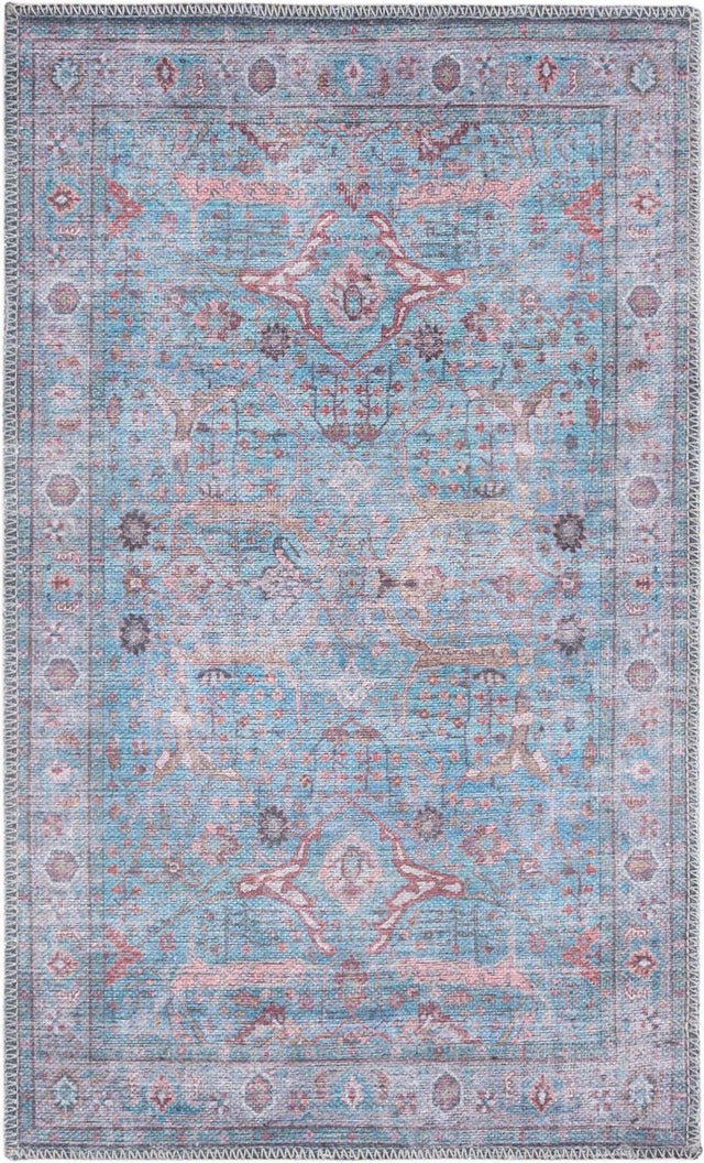 Washable Blue 2' x 3' 1 Maahru Rectangle Area Rug Easy to Clean Stain Resistant & Durable Polyester Chenille Carpet for Living, Dining, Bedrooms, Kitchen for Sale at Rug Engine