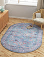 Washable Blue 5' 3 x 8' Maahru Oval Area Rug Easy to Clean Stain Resistant & Durable Polyester Chenille Carpet for Living, Dining, Bedrooms, Kitchen for Sale at Rug Engine