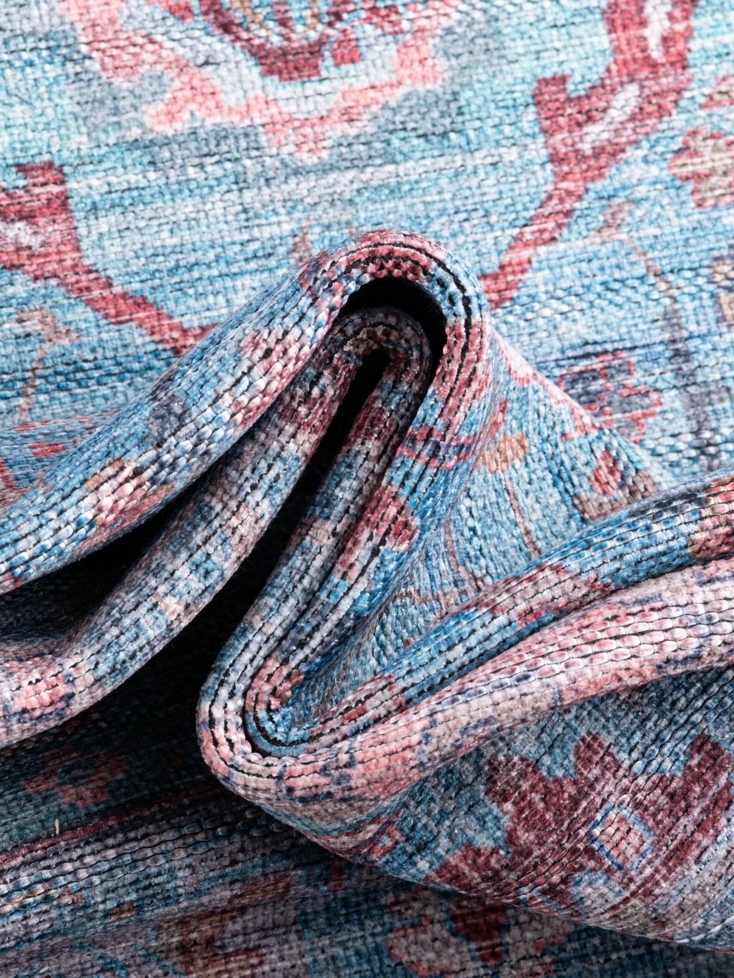 Washable Blue 5' 3 x 8' Maahru Oval Area Rug Easy to Clean Stain Resistant & Durable Polyester Chenille Carpet for Living, Dining, Bedrooms, Kitchen for Sale at Rug Engine