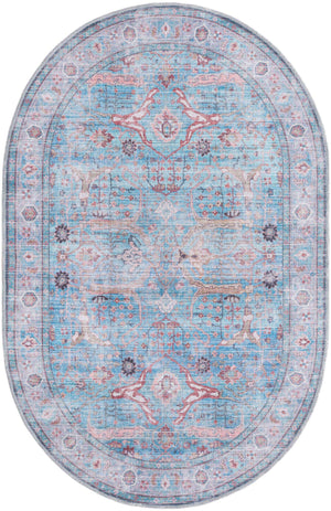 Washable Blue 4' 1 x 6' 1 Maahru Oval Area Rug Easy to Clean Stain Resistant & Durable Polyester Chenille Carpet for Living, Dining, Bedrooms, Kitchen for Sale at Rug Engine