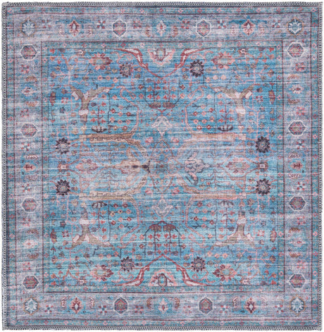 Washable Blue 3' 3 x 3' 3 Maahru Square Area Rug Easy to Clean Stain Resistant & Durable Polyester Chenille Carpet for Living, Dining, Bedrooms, Kitchen for Sale at Rug Engine