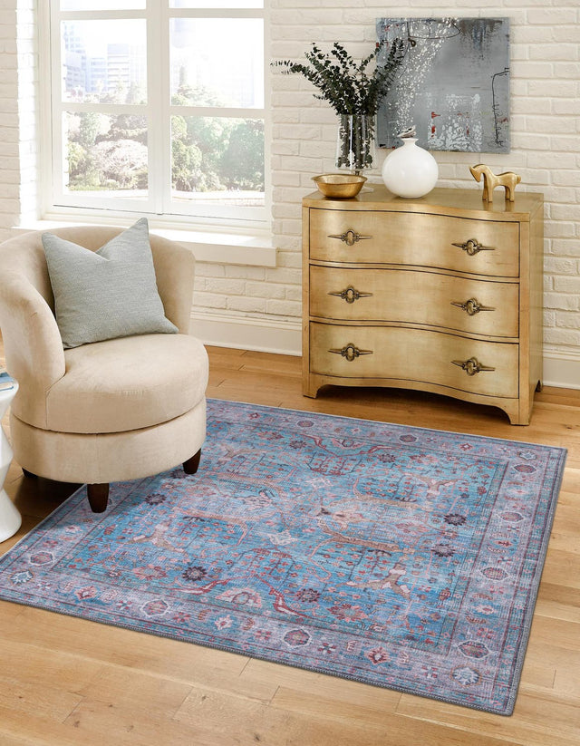 Washable Blue 3' 3 x 3' 3 Maahru Square Area Rug Easy to Clean Stain Resistant & Durable Polyester Chenille Carpet for Living, Dining, Bedrooms, Kitchen for Sale at Rug Engine