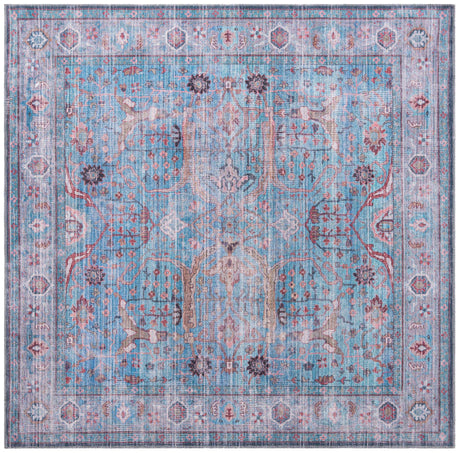 Washable Blue 7' 3 x 7' 3 Maahru Square Area Rug Easy to Clean Stain Resistant & Durable Polyester Chenille Carpet for Living, Dining, Bedrooms, Kitchen for Sale at Rug Engine