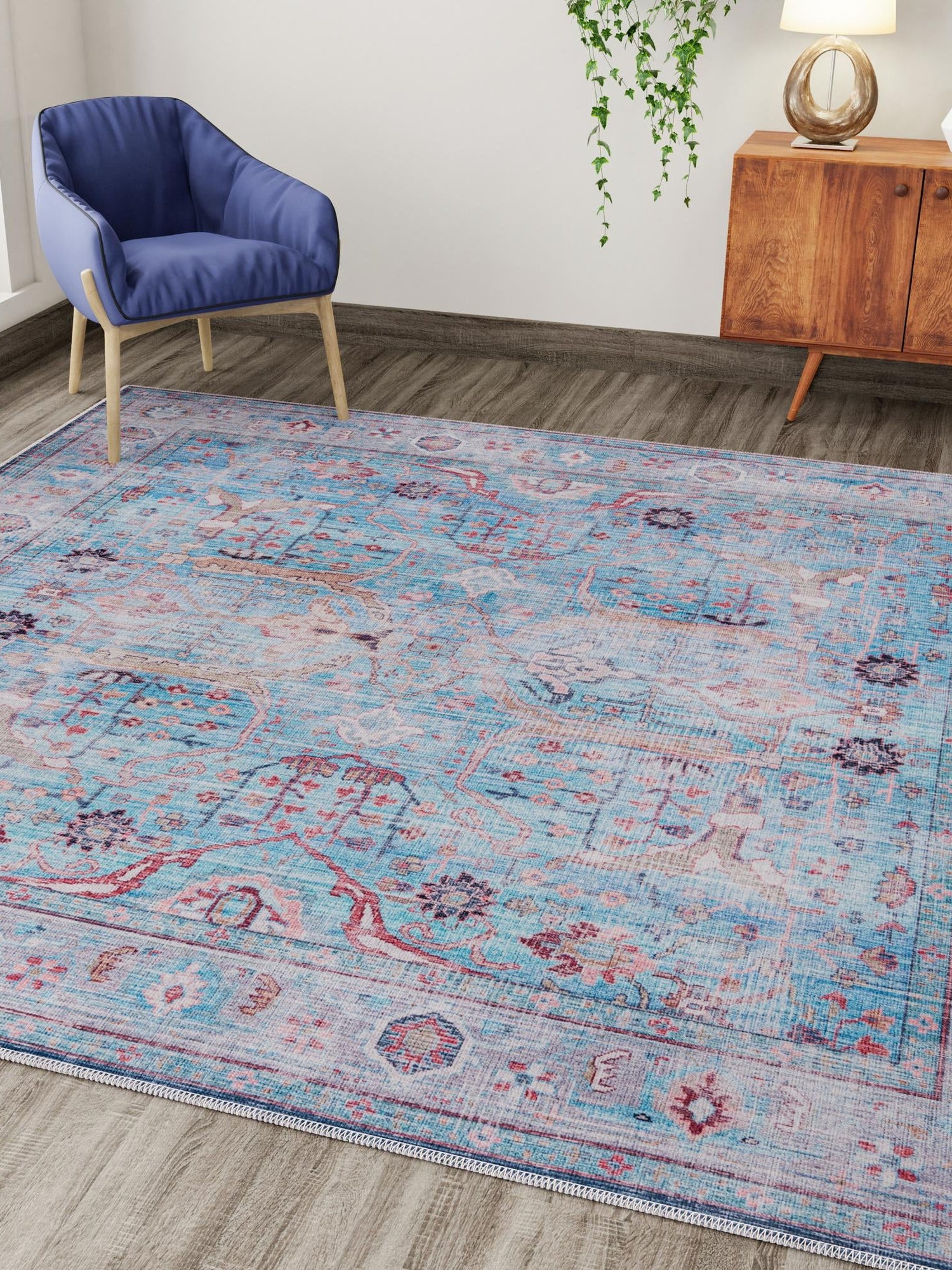 Washable Blue 3' 3 x 3' 3 Maahru Square Area Rug Easy to Clean Stain Resistant & Durable Polyester Chenille Carpet for Living, Dining, Bedrooms, Kitchen for Sale at Rug Engine