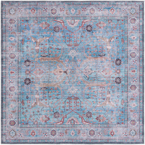 Washable Blue 7' 10 x 7' 10 Maahru Square Area Rug Easy to Clean Stain Resistant & Durable Polyester Chenille Carpet for Living, Dining, Bedrooms, Kitchen for Sale at Rug Engine