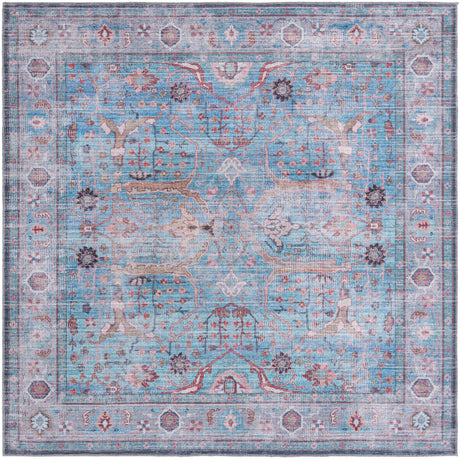 Washable Blue 7' 10 x 7' 10 Maahru Square Area Rug Easy to Clean Stain Resistant & Durable Polyester Chenille Carpet for Living, Dining, Bedrooms, Kitchen for Sale at Rug Engine