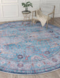 Washable Blue 10' 6 x 10' 6 Maahru Round Area Rug Easy to Clean Stain Resistant & Durable Polyester Chenille Carpet for Living, Dining, Bedrooms, Kitchen for Sale at Rug Engine