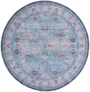 Washable Blue 10' 6 x 10' 6 Maahru Round Area Rug Easy to Clean Stain Resistant & Durable Polyester Chenille Carpet for Living, Dining, Bedrooms, Kitchen for Sale at Rug Engine