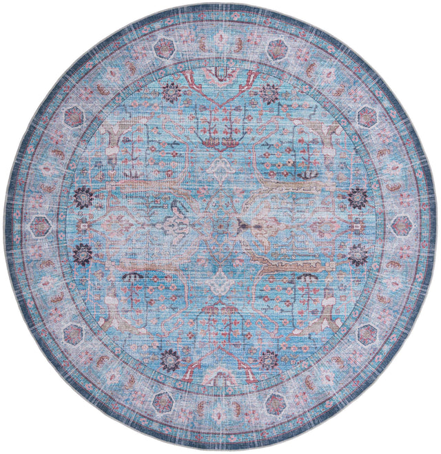Washable Blue 10' 6 x 10' 6 Maahru Round Area Rug Easy to Clean Stain Resistant & Durable Polyester Chenille Carpet for Living, Dining, Bedrooms, Kitchen for Sale at Rug Engine