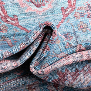 Washable Blue 2' 7 x 13' 1 Maahru Runner Area Rug Easy to Clean Stain Resistant & Durable Polyester Chenille Carpet for Living, Dining, Bedrooms, Kitchen for Sale at Rug Engine