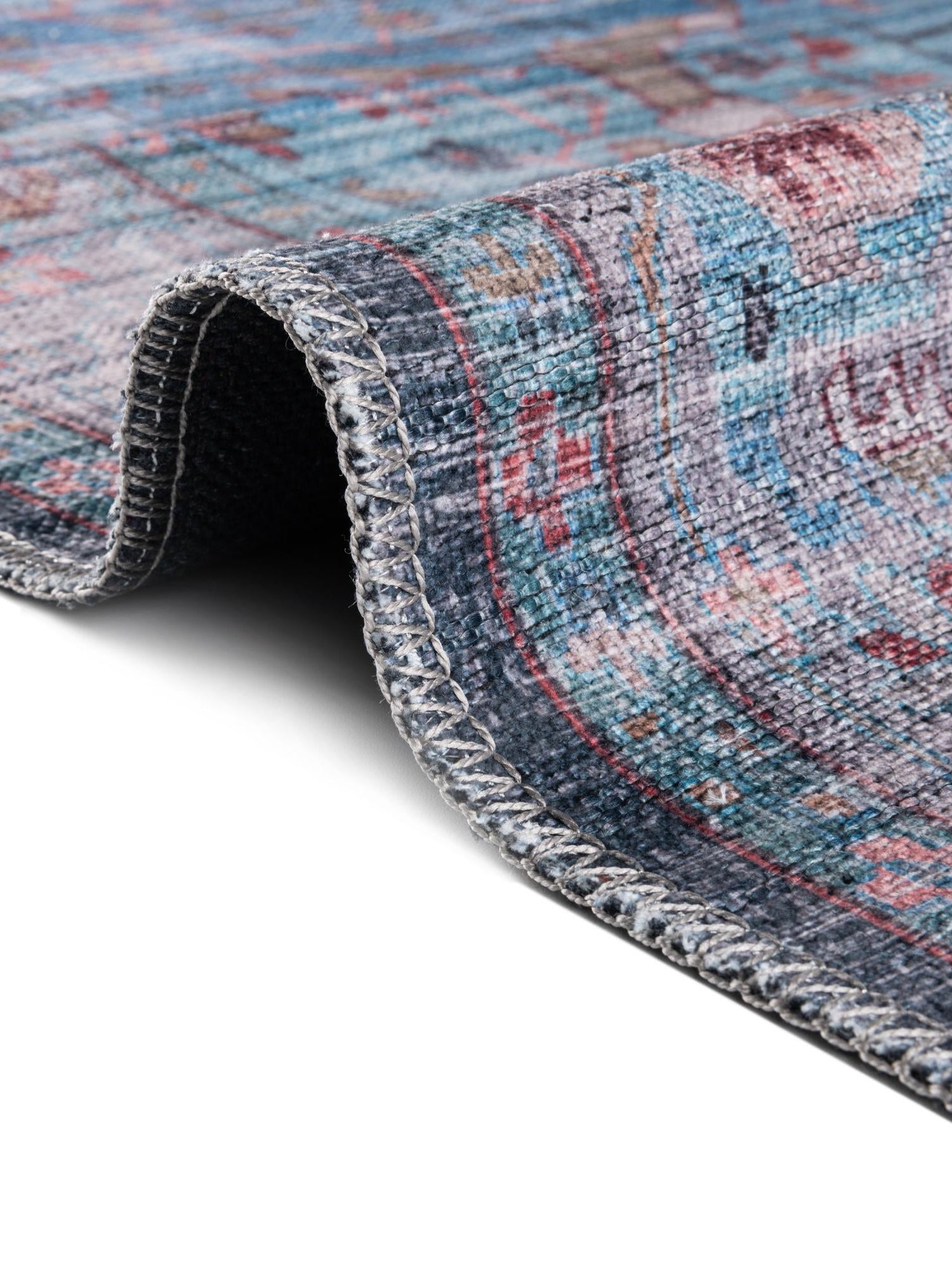Washable Blue 2' x 8' Maahru Runner Area Rug Easy to Clean Stain Resistant & Durable Polyester Chenille Carpet for Living, Dining, Bedrooms, Kitchen for Sale at Rug Engine