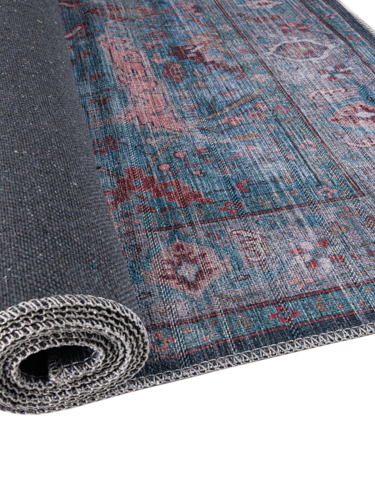 Washable Blue 2' x 8' Maahru Runner Area Rug Easy to Clean Stain Resistant & Durable Polyester Chenille Carpet for Living, Dining, Bedrooms, Kitchen for Sale at Rug Engine