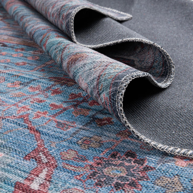 Washable Blue 2' x 8' Maahru Runner Area Rug Easy to Clean Stain Resistant & Durable Polyester Chenille Carpet for Living, Dining, Bedrooms, Kitchen for Sale at Rug Engine