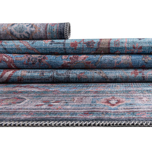 Washable Blue 2' x 8' Maahru Runner Area Rug Easy to Clean Stain Resistant & Durable Polyester Chenille Carpet for Living, Dining, Bedrooms, Kitchen for Sale at Rug Engine