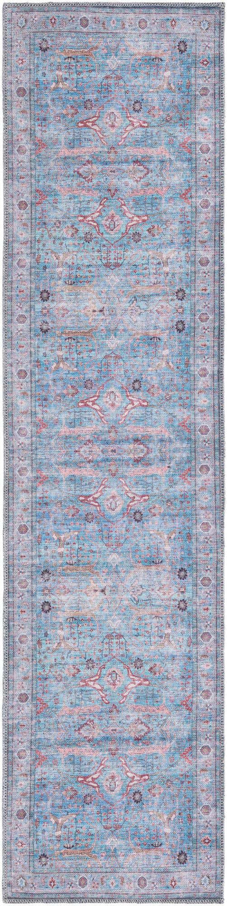 Washable Blue 2' x 8' Maahru Runner Area Rug Easy to Clean Stain Resistant & Durable Polyester Chenille Carpet for Living, Dining, Bedrooms, Kitchen for Sale at Rug Engine