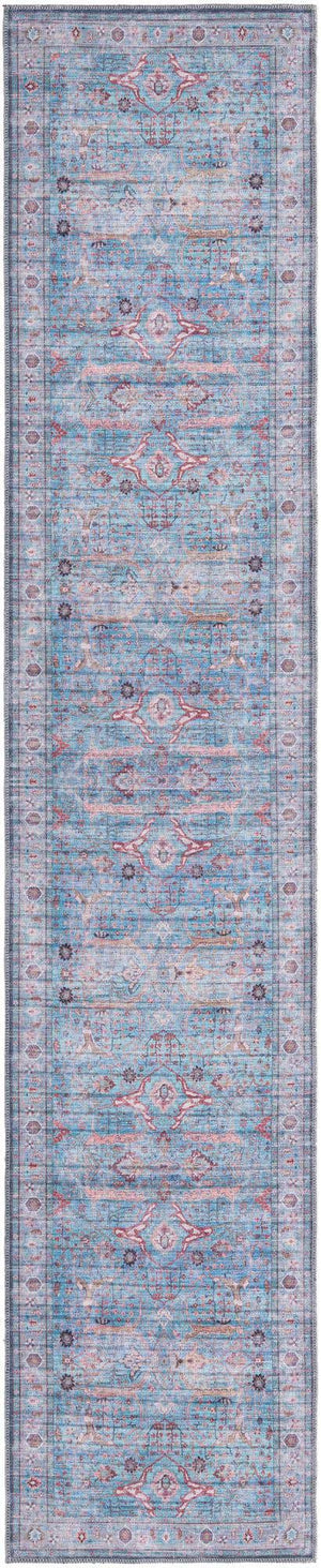 Washable Blue 2' 7 x 13' 1 Maahru Runner Area Rug Easy to Clean Stain Resistant & Durable Polyester Chenille Carpet for Living, Dining, Bedrooms, Kitchen for Sale at Rug Engine