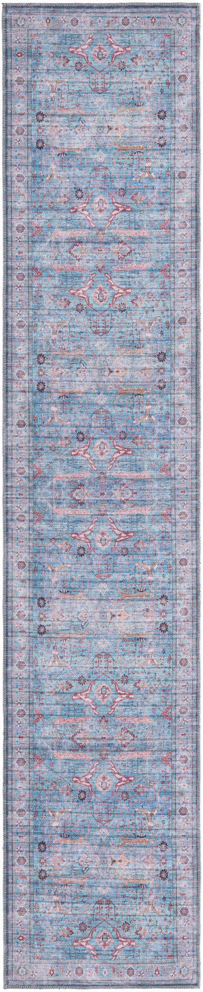 Washable Blue 2' 7 x 13' 1 Maahru Runner Area Rug Easy to Clean Stain Resistant & Durable Polyester Chenille Carpet for Living, Dining, Bedrooms, Kitchen for Sale at Rug Engine