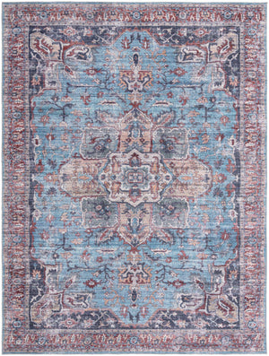 Washable Blue 9' 2 x 12' Maahru Rectangle Area Rug Easy to Clean Stain Resistant & Durable Polyester Chenille Carpet for Living, Dining, Bedrooms, Kitchen for Sale at Rug Engine