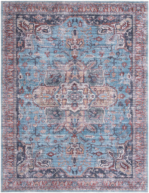 Washable Blue 7' 10 x 10' Maahru Rectangle Area Rug Easy to Clean Stain Resistant & Durable Polyester Chenille Carpet for Living, Dining, Bedrooms, Kitchen for Sale at Rug Engine