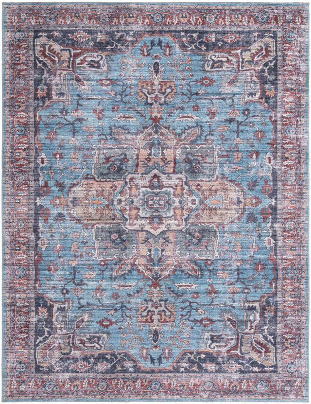 Washable Blue 7' 10 x 10' Maahru Rectangle Area Rug Easy to Clean Stain Resistant & Durable Polyester Chenille Carpet for Living, Dining, Bedrooms, Kitchen for Sale at Rug Engine