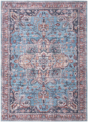 Washable Blue 7' 3 x 10' Maahru Rectangle Area Rug Easy to Clean Stain Resistant & Durable Polyester Chenille Carpet for Living, Dining, Bedrooms, Kitchen for Sale at Rug Engine