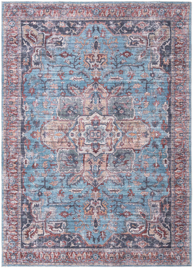 Washable Blue 7' 3 x 10' Maahru Rectangle Area Rug Easy to Clean Stain Resistant & Durable Polyester Chenille Carpet for Living, Dining, Bedrooms, Kitchen for Sale at Rug Engine
