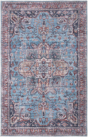 Washable Blue 6' 1 x 9' Maahru Rectangle Area Rug Easy to Clean Stain Resistant & Durable Polyester Chenille Carpet for Living, Dining, Bedrooms, Kitchen for Sale at Rug Engine