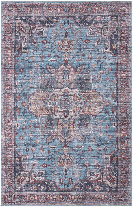 Washable Blue 6' 1 x 9' Maahru Rectangle Area Rug Easy to Clean Stain Resistant & Durable Polyester Chenille Carpet for Living, Dining, Bedrooms, Kitchen for Sale at Rug Engine