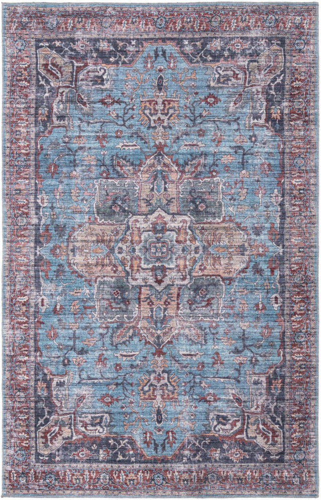 Washable Blue 6' 1 x 9' Maahru Rectangle Area Rug Easy to Clean Stain Resistant & Durable Polyester Chenille Carpet for Living, Dining, Bedrooms, Kitchen for Sale at Rug Engine