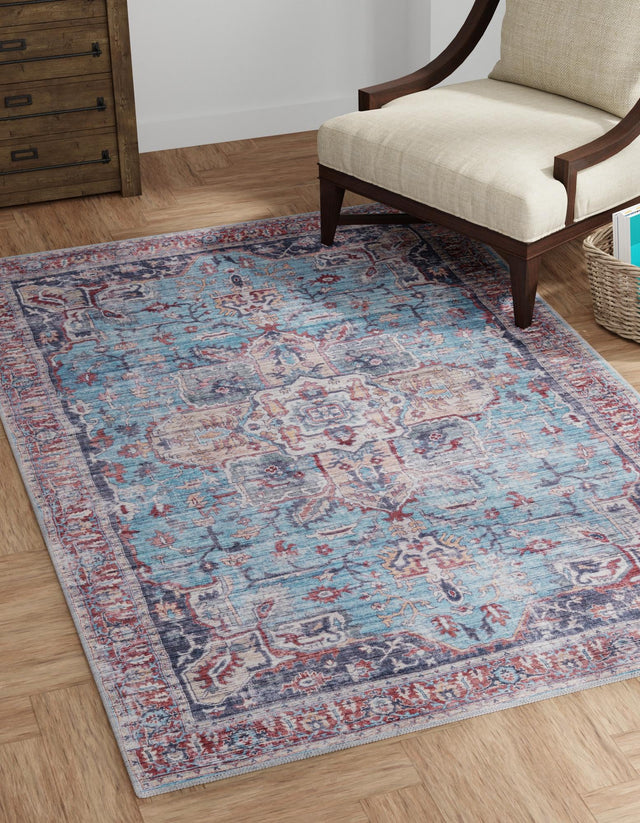 Washable Blue 7' 10 x 10' Maahru Rectangle Area Rug Easy to Clean Stain Resistant & Durable Polyester Chenille Carpet for Living, Dining, Bedrooms, Kitchen for Sale at Rug Engine