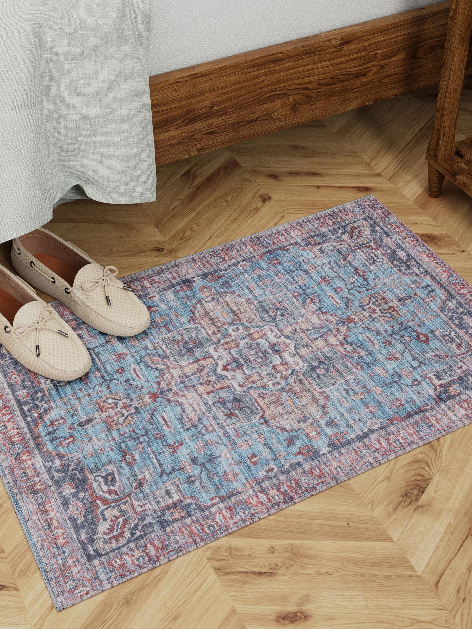 Washable Blue 7' 10 x 10' Maahru Rectangle Area Rug Easy to Clean Stain Resistant & Durable Polyester Chenille Carpet for Living, Dining, Bedrooms, Kitchen for Sale at Rug Engine
