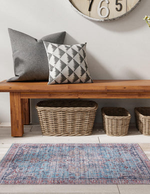 Blue 5' 3 x 8' Maahru Washable Rectangle Rug