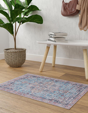 Washable Blue 7' 10 x 10' Maahru Rectangle Area Rug Easy to Clean Stain Resistant & Durable Polyester Chenille Carpet for Living, Dining, Bedrooms, Kitchen for Sale at Rug Engine