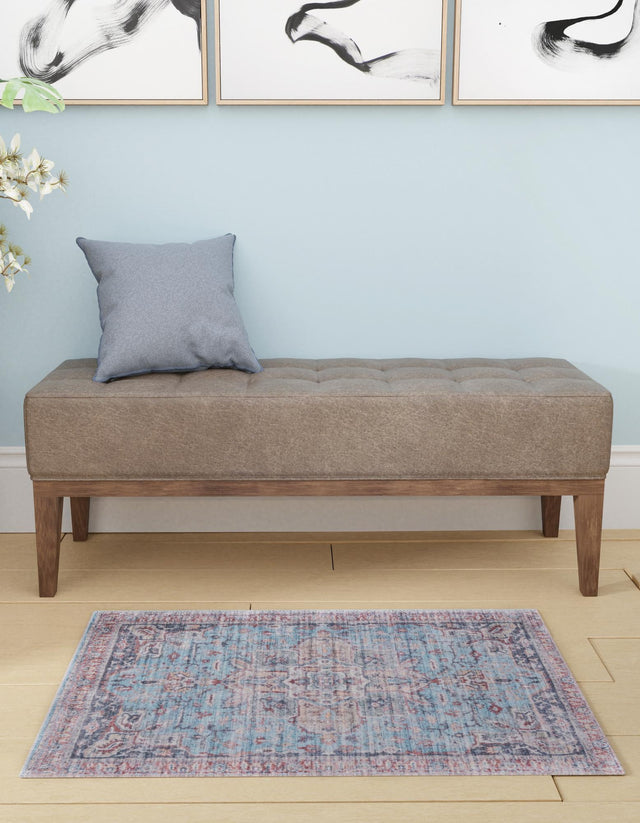 Washable Blue 7' 10 x 10' Maahru Rectangle Area Rug Easy to Clean Stain Resistant & Durable Polyester Chenille Carpet for Living, Dining, Bedrooms, Kitchen for Sale at Rug Engine
