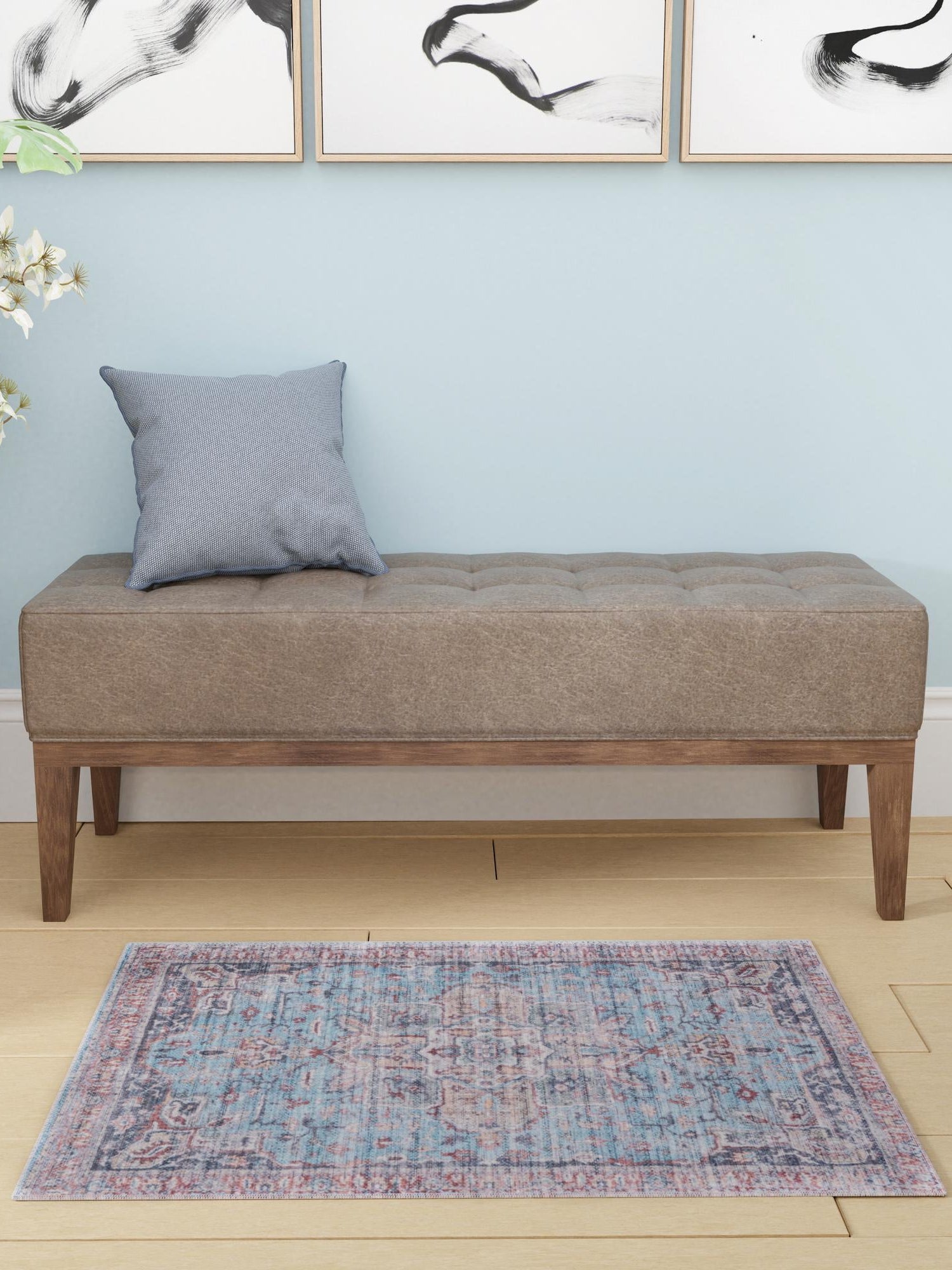 Washable Blue 10' 6 x 13' 1 Maahru Rectangle Area Rug Easy to Clean Stain Resistant & Durable Polyester Chenille Carpet for Living, Dining, Bedrooms, Kitchen for Sale at Rug Engine
