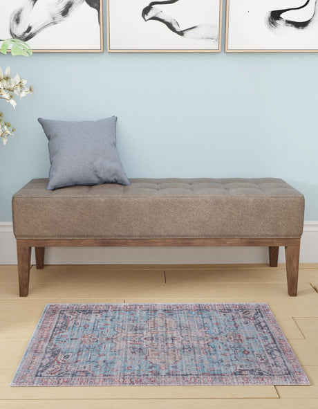Washable Blue 10' 6 x 13' 1 Maahru Rectangle Area Rug Easy to Clean Stain Resistant & Durable Polyester Chenille Carpet for Living, Dining, Bedrooms, Kitchen for Sale at Rug Engine