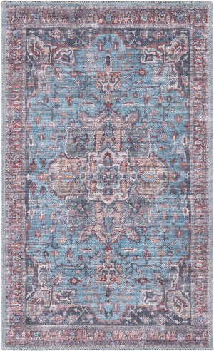 Washable Blue 2' x 3' 1 Maahru Rectangle Area Rug Easy to Clean Stain Resistant & Durable Polyester Chenille Carpet for Living, Dining, Bedrooms, Kitchen for Sale at Rug Engine