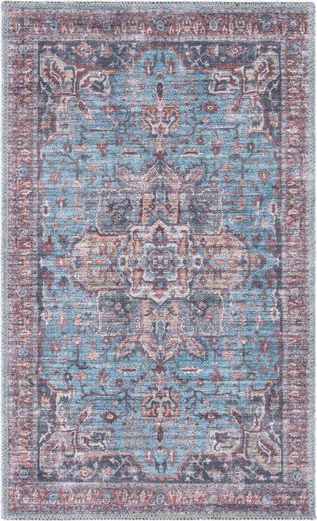 Washable Blue 2' x 3' 1 Maahru Rectangle Area Rug Easy to Clean Stain Resistant & Durable Polyester Chenille Carpet for Living, Dining, Bedrooms, Kitchen for Sale at Rug Engine